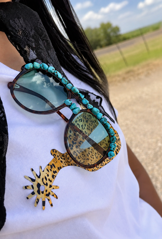 Turquoise Stone Embellished Oversized Sunglasses | Western Statement Shades