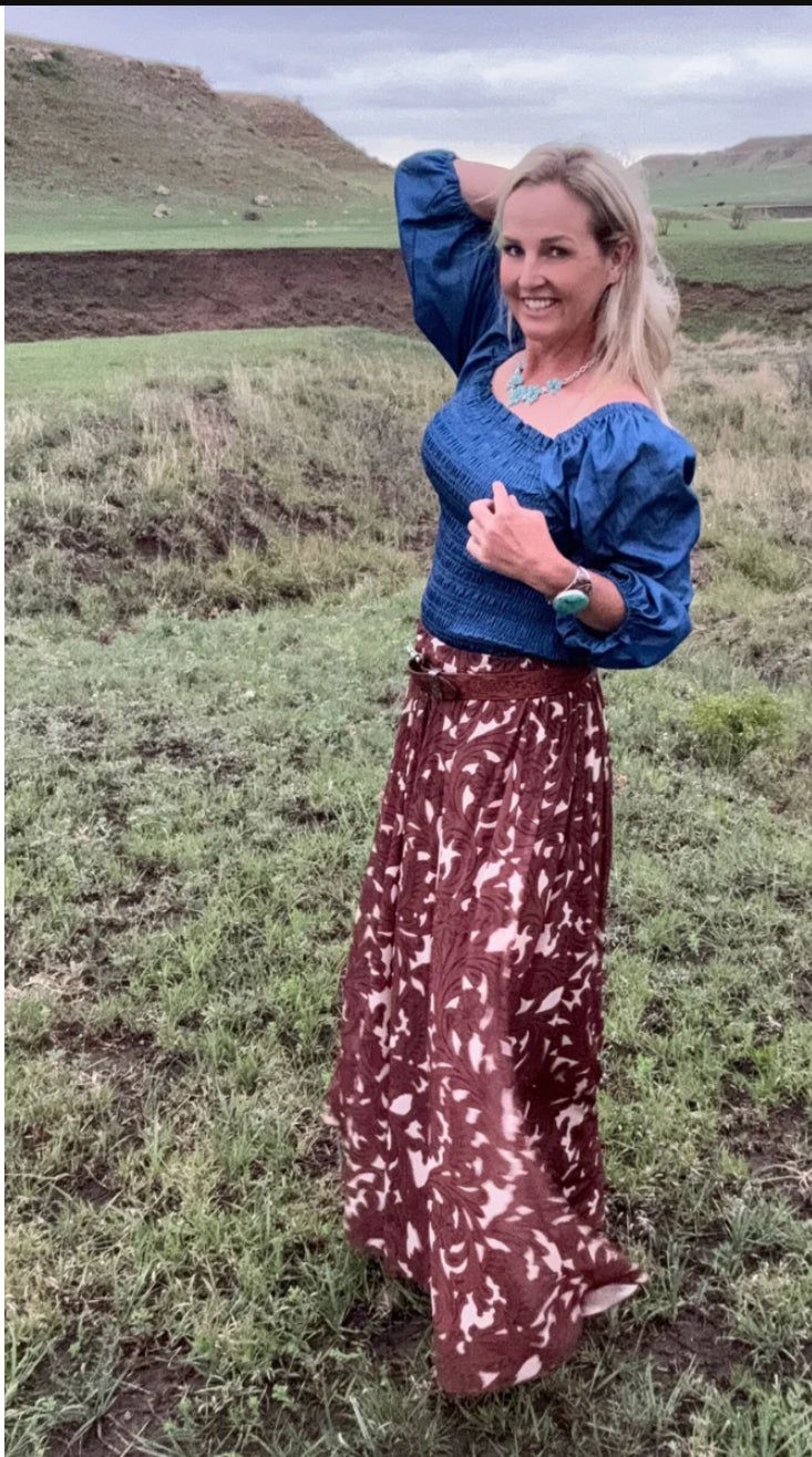 Tooled In Paradise Western Prairie Skirt