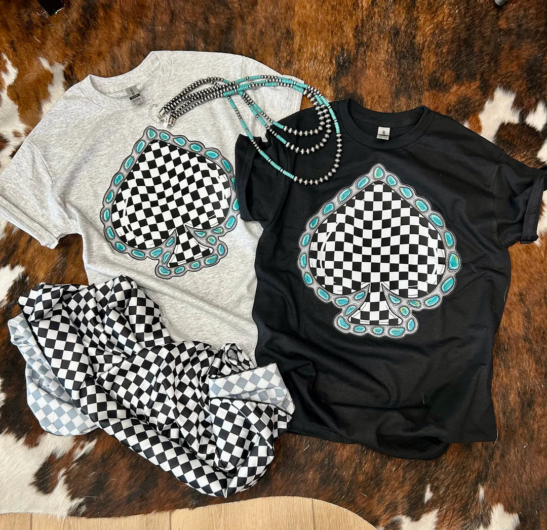 Checkered Spade T Shirt-THREE COLORS!!