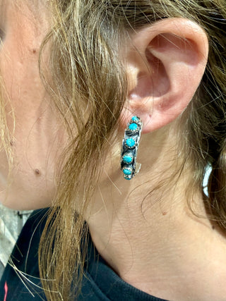 Sterling Silver Kingman Turquoise Hoop Earrings | Southwestern Turquoise Statement Hoops