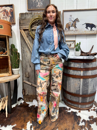 Painted Prairie Cowgirl Wide Leg Jeans