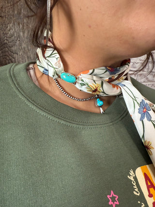 Hada Collection Sterling Silver & Turquoise Twilly Slide – Western Scarf/ Wild Rag Accessory