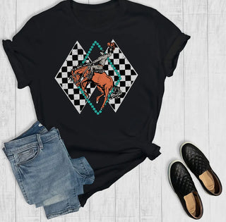 Bucking Horse Checkered T Shirt