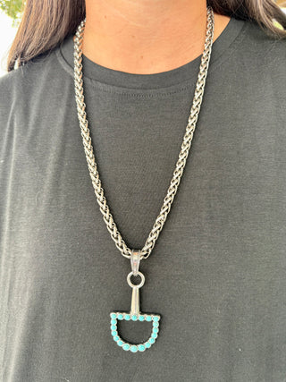 Turquoise Snaffle Bit Pendant Chain Necklace