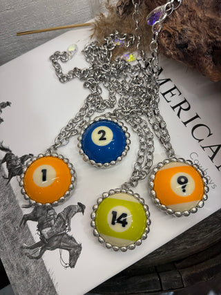 Pool Ball Statement Necklace – Silver Chain Soldered Billiards Charm Necklace