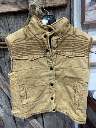 Dusty Trails Embroidered Western Vest – Mustard( model pics coming)