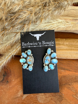 Golden Hills Turquoise Sterling Silver Half Cluster Earrings