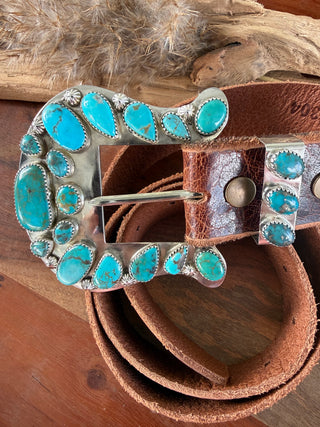 Custom Authentic Kingman Turquoise Statement Belt Buckle Set