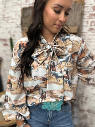 Running Horses Bow Tie Top