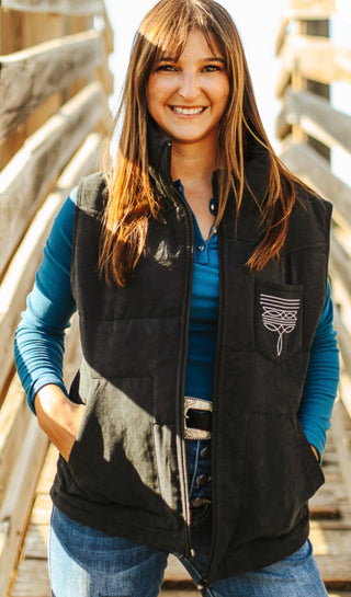 Midnight Mesa Quilted Western Vest – Black
