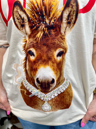 Western “Bad Ass” Donkey Graphic Tee – Rhinestone Donkey Shirt – Funny Cowgirl Graphic T-Shirt – Western Boutique Top