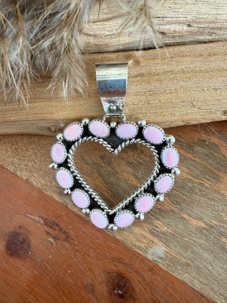Native American RJ Pink Conch Sterling Silver Heart Pendant