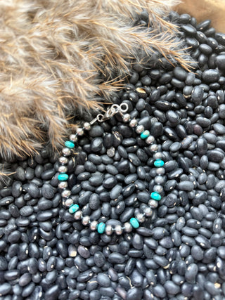 Sterling Silver Pearls & Turquoise Beaded Clasp Bracelet