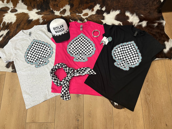 Checkered Spade T Shirt-THREE COLORS!!