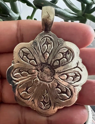 Handcrafted Turquoise Floral Pendant | Tibetan Silver Statement Pendant | Made in Nepal