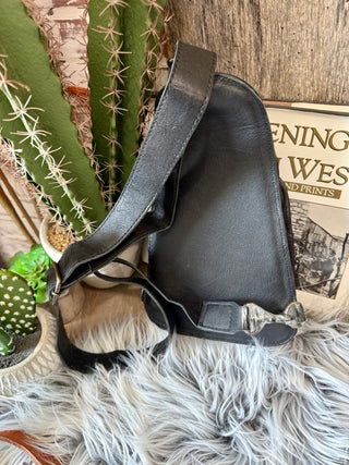 Black & White Checkered Leather Backpack Sling Bag – Western Cowhide Crossbody