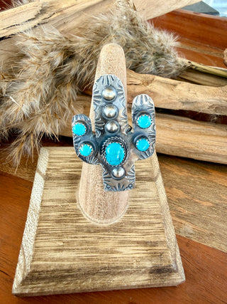 Gabrielle Yazzie Turquoise Cactus Sterling Silver Adjustable Ring