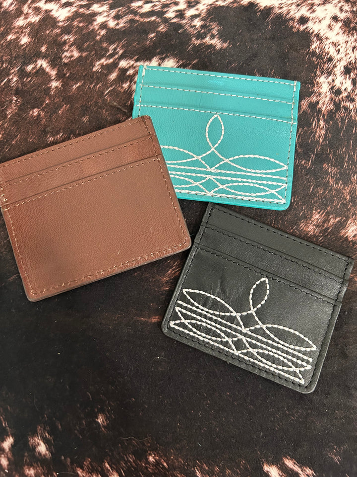 Western Leather Boot Stitch Credit Card Holder