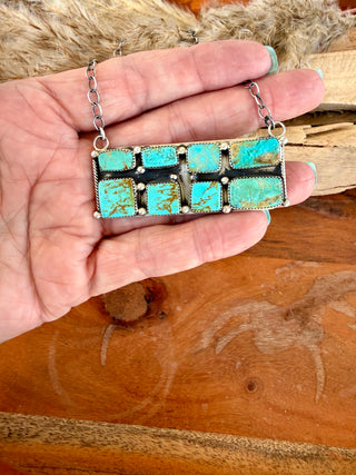 Native American Turquoise Sterling Silver Bar Necklace