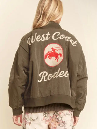 Mocha West Coast Rodeo Satin Bomber Jacket