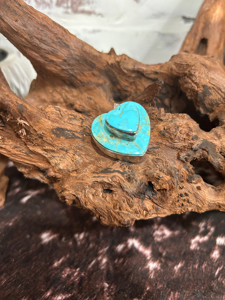 Authentic Turquoise Sterling Native American Heart Pendant