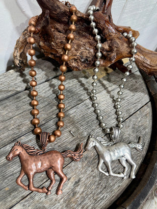 Running Horse Pendant Necklace | Western Beaded Necklace | Available in 2 Colors