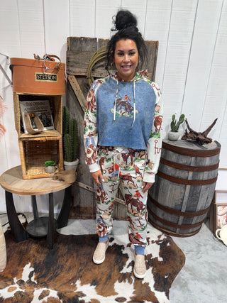 2 Fly Co Vintage Ranch Joggers – Western Cowboy Print Lounge Pants