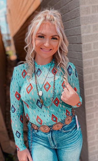 Mayan Aztec Print Mesh Top