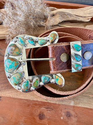 Custom Authentic Kingman Turquoise Statement Belt Buckle Set