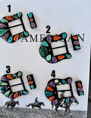 Western Multi-Stone Belt Buckle Set – Turquoise, Orange & Purple Spiny Oyster | Statement Cowgirl Buckle