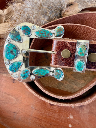 Custom Authentic Kingman Turquoise Statement Belt Buckle Set