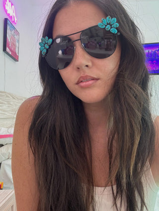 Turquoise Blossom Aviator Sunglasses – Western Cowgirl Statement Shades