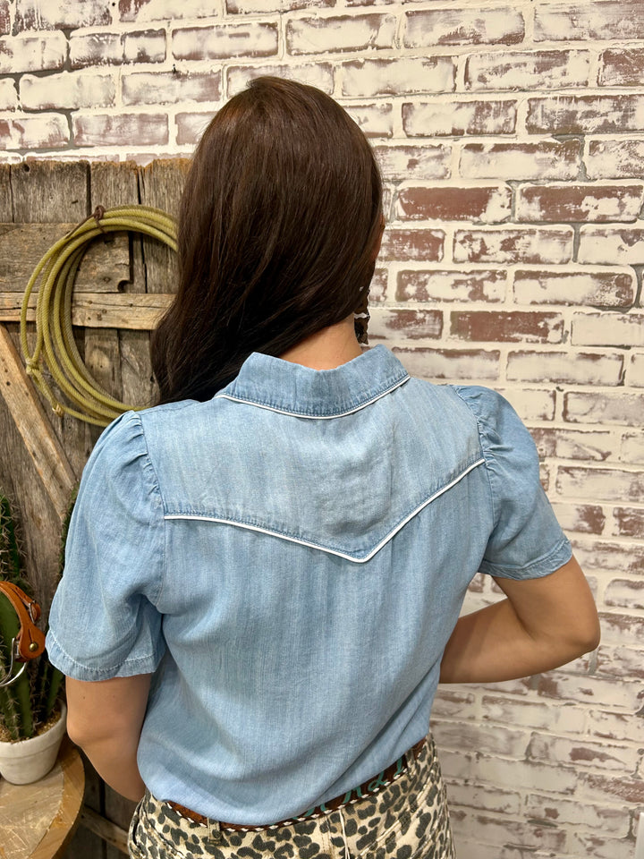 Chambray Denim Retro Western Top