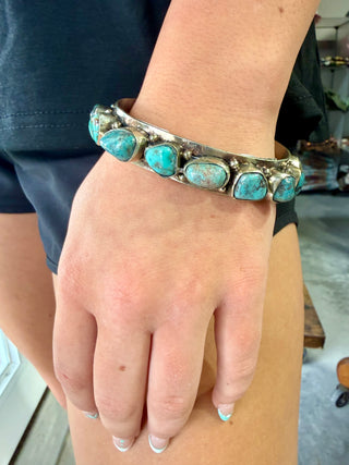 Tibetan Turquoise German Silver Cuff Bracelet | Western Statement Cuff