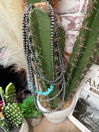 5 Strand Navajo Style Sterling Silver & Turquoise Necklace