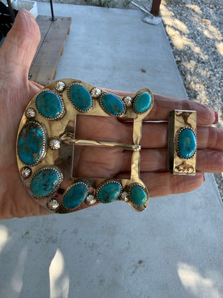 Custom Authentic Kingman Turquoise Statement Belt Buckle Set