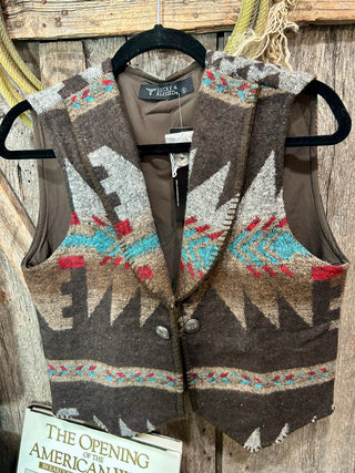 Brown Western Aztec Wool Concho Button Vest