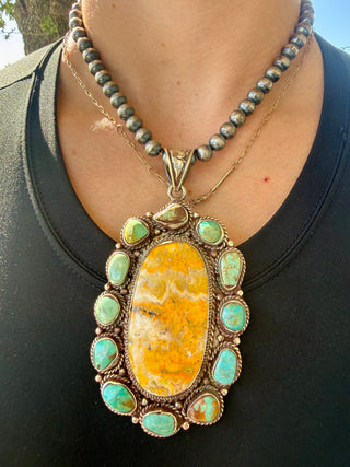 Bumblebee Jasper & Kingman Turquoise Statement Pendant( pearls not included)
