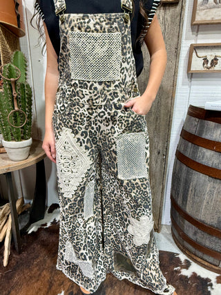 Wild Side Leopard Patchwork Overalls