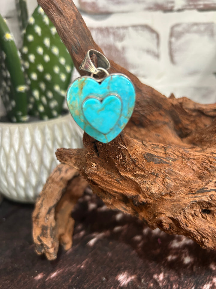 Authentic Turquoise Sterling Native American Heart Pendant