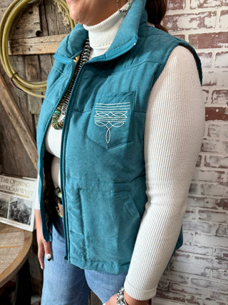 Teal Aztec Lined Western Boot Stitch Vest – Cowgirl Rodeo Style