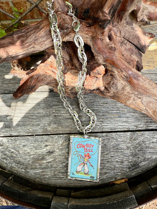 Vintage Cowboy Bill Tiny Tales Necklace – Retro Western Storybook Pendant