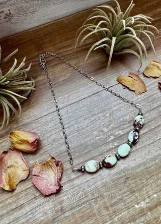 15-Inch Lemon Turquoise & Sterling Saucer Pearl Necklace on Silver Paperclip Chain | Western Layering Necklace