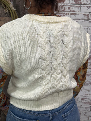 Ivory Braided Cable Knit Sweater Vest – Western Layering Top