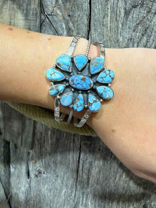 Large Sterling Silver Turquoise Cluster Cuff Bracelet | Golden Hills, Sonoran Gold & Kingman Turquoise