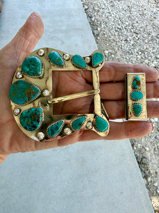 Custom Authentic Kingman Turquoise Statement Belt Buckle Set
