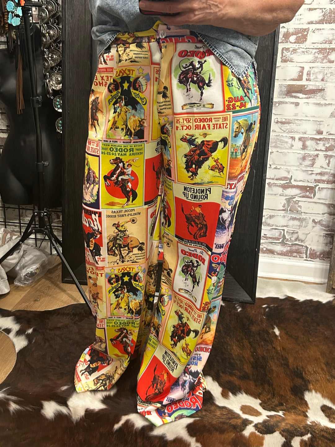 Old Rodeo Poster Trouser Pants-Yellow