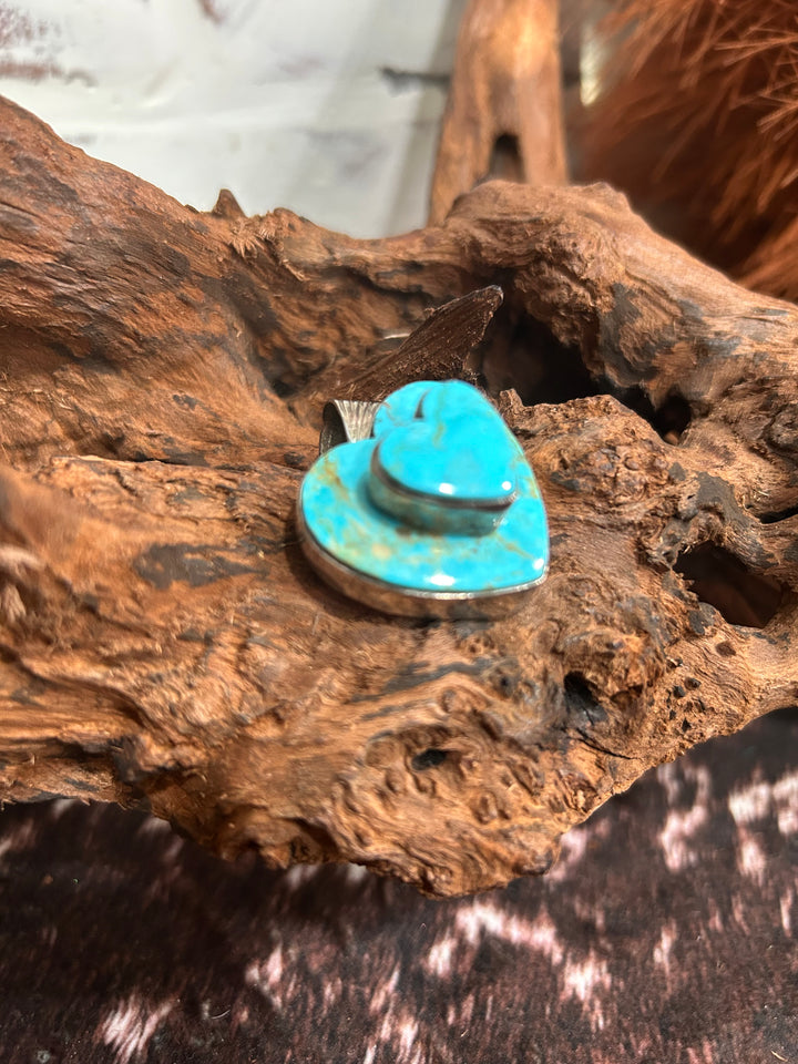 Authentic Turquoise Sterling Native American Heart Pendant