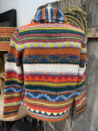 Southwest Sunset Hand-Knit Cardigan – Multicolor Western Pattern Sweater
