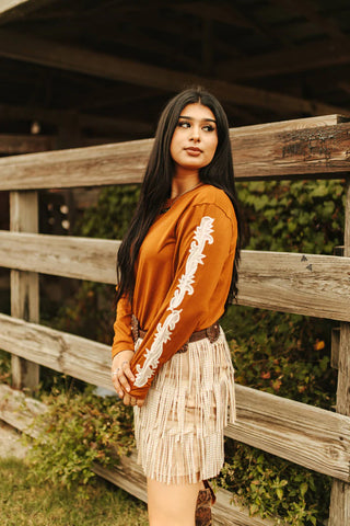 Piping Hot Long Sleeve Saddle Tan
